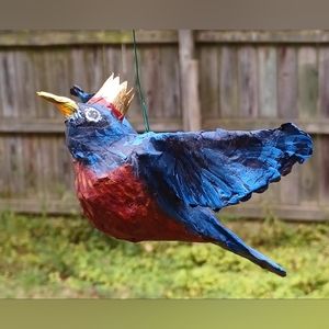 Crown Robin II songbird paper sculpture  handmade